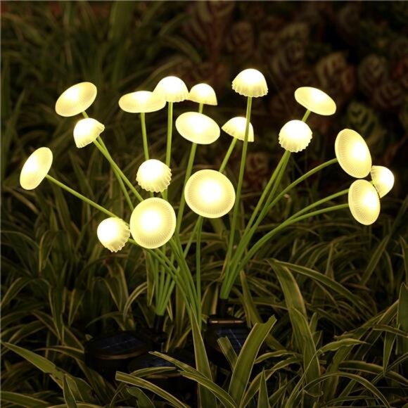 Solar Garden Lights, 4-Pack Dual Mode LED Solar Mushroom Lights, Waterproof - Picture 1 of 7
